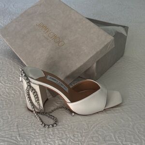 Jimmy Choo look alike White block Heels